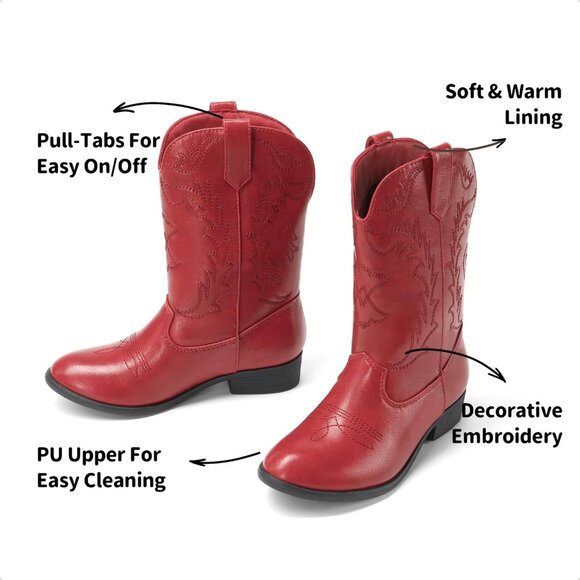 Kids Dark Red     Toddler Little Cowboy Western Square Toe Riding Calf Boots - Picture 4 of 6